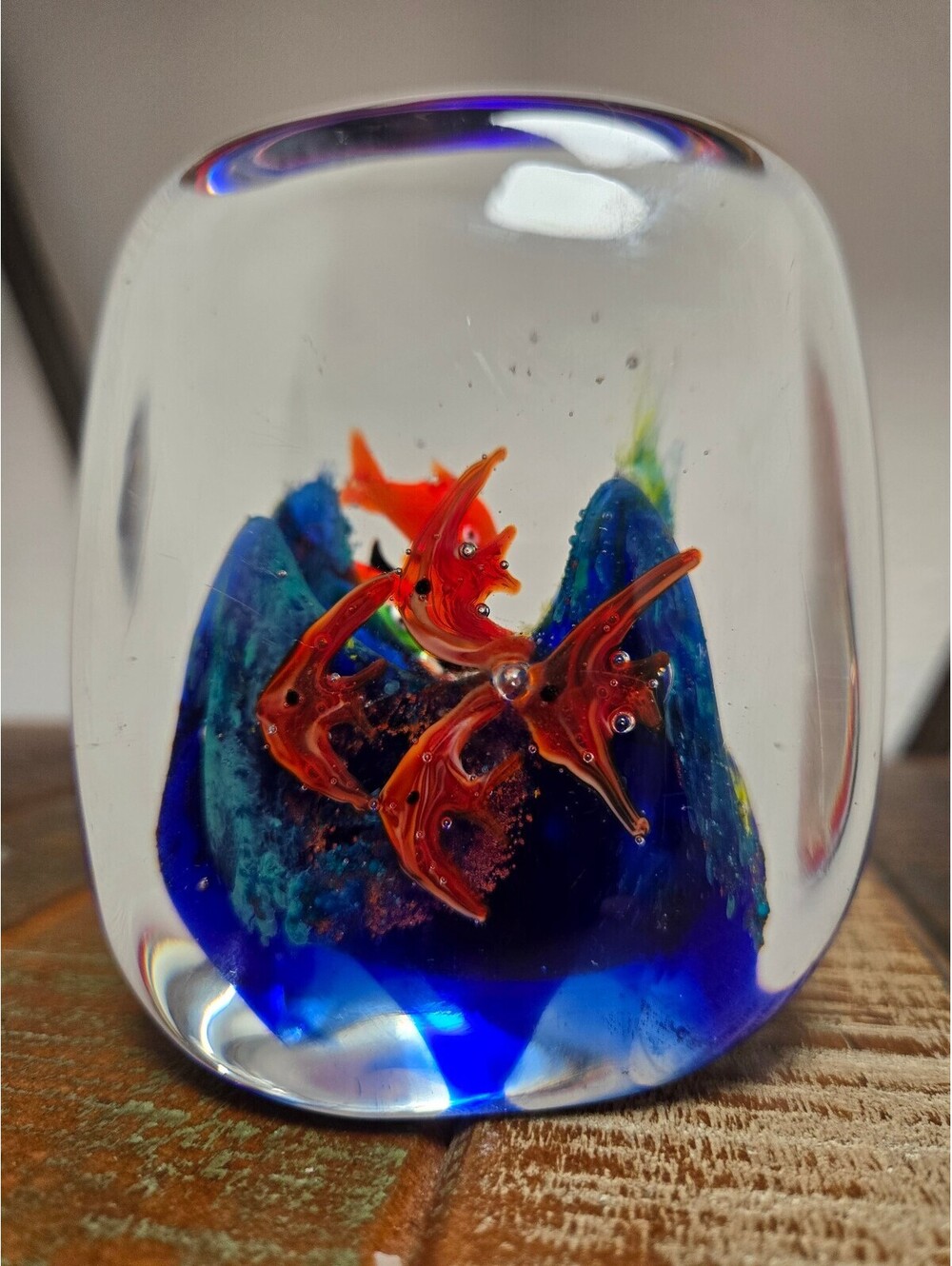 Art Glass Aquarium Paperweight Fish Coral Murano Style Hand Blown 4"